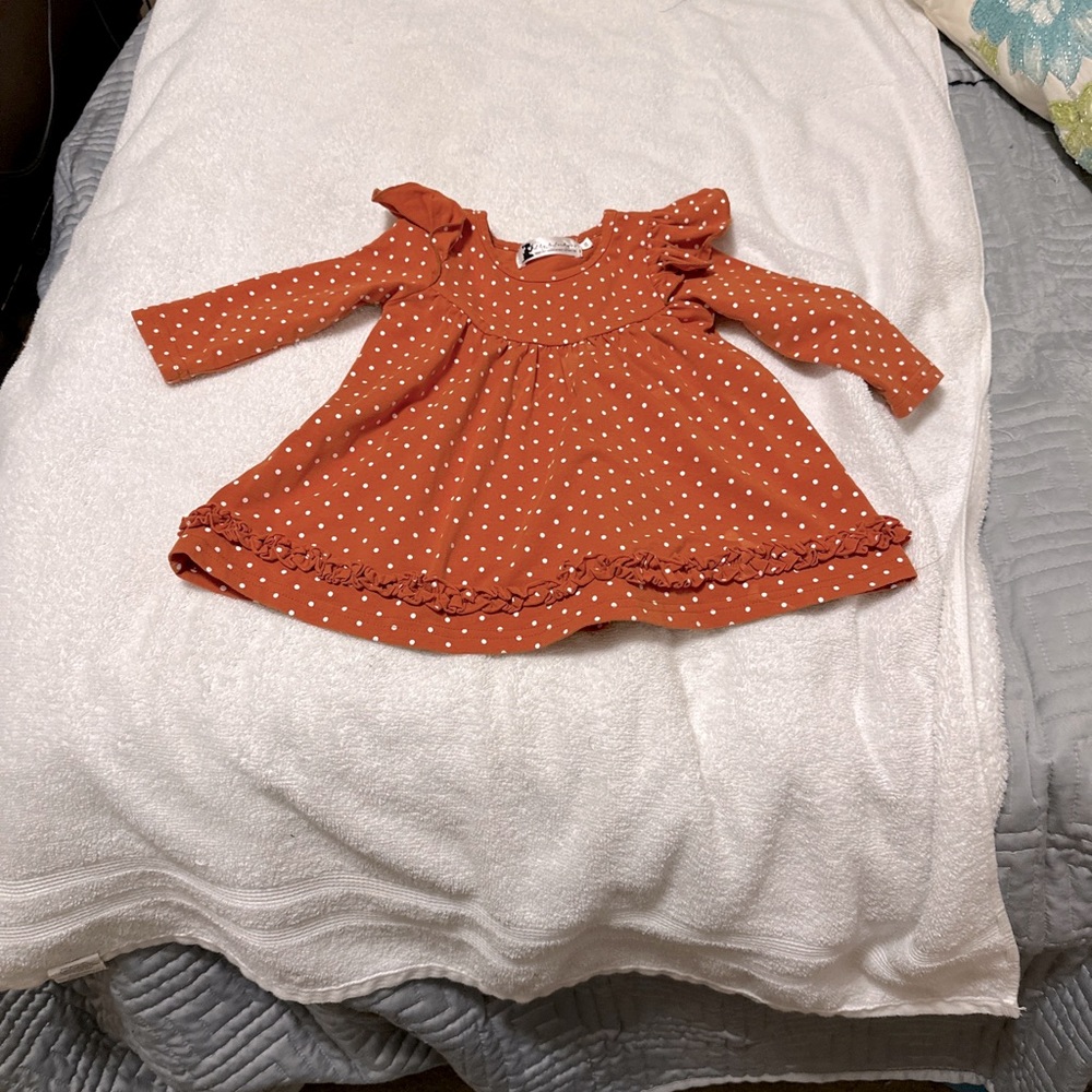 Lilly & Landyn's baby dress brown with white polka dots size 6 months